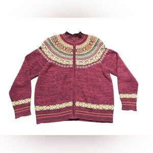 HEIRLOOM COLLECTIBLES fair isle grannycore vintage zip up sweater cardigan EUC